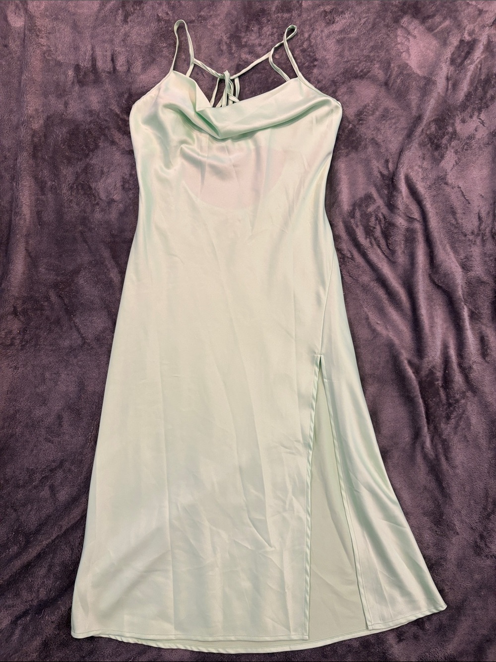 Satin Cowl Neck Midi Dress in mint